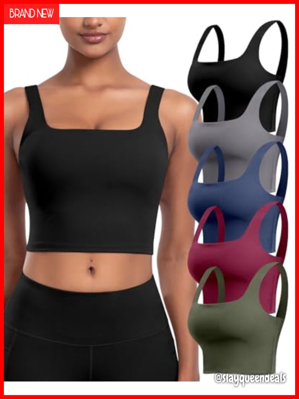 Women's Sports Bras 5 Pack Longline Padded Yoga Crop Tops with Built-in Pads
